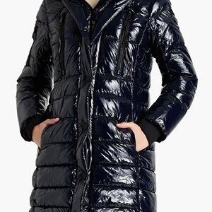DKNY Long Quilted coated shell hooded coat